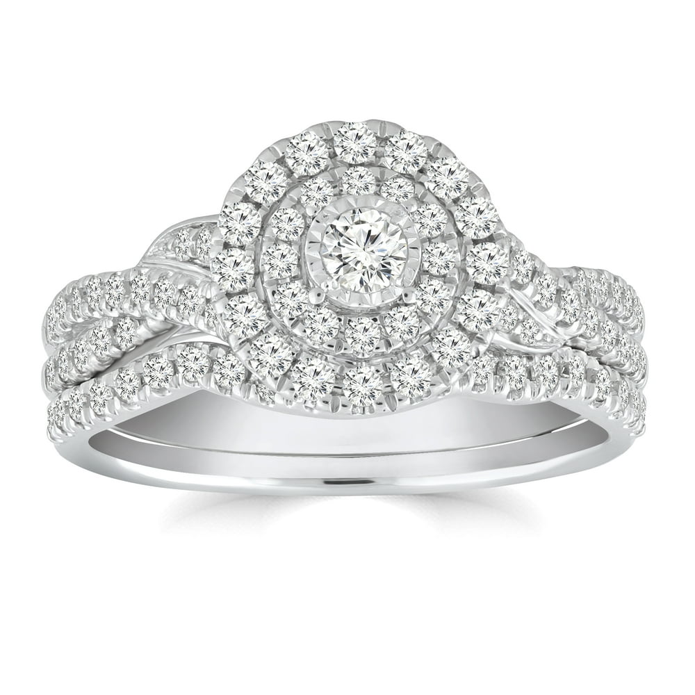 Forever Bride 3/4 cttw Double Halo Diamond Bridal Ring