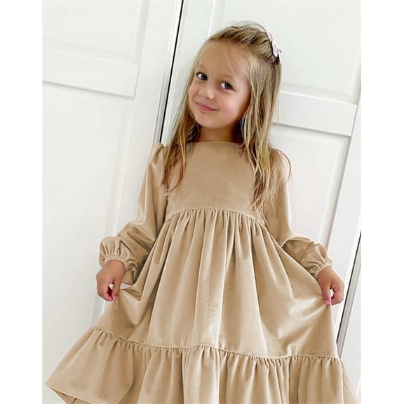 Gubotare Toddler Girls Dresses Kids Toddler Girl Long Sleeve Ruffle Layered Floral Tulle Tutu Dresses,Khaki 11-12 Years
