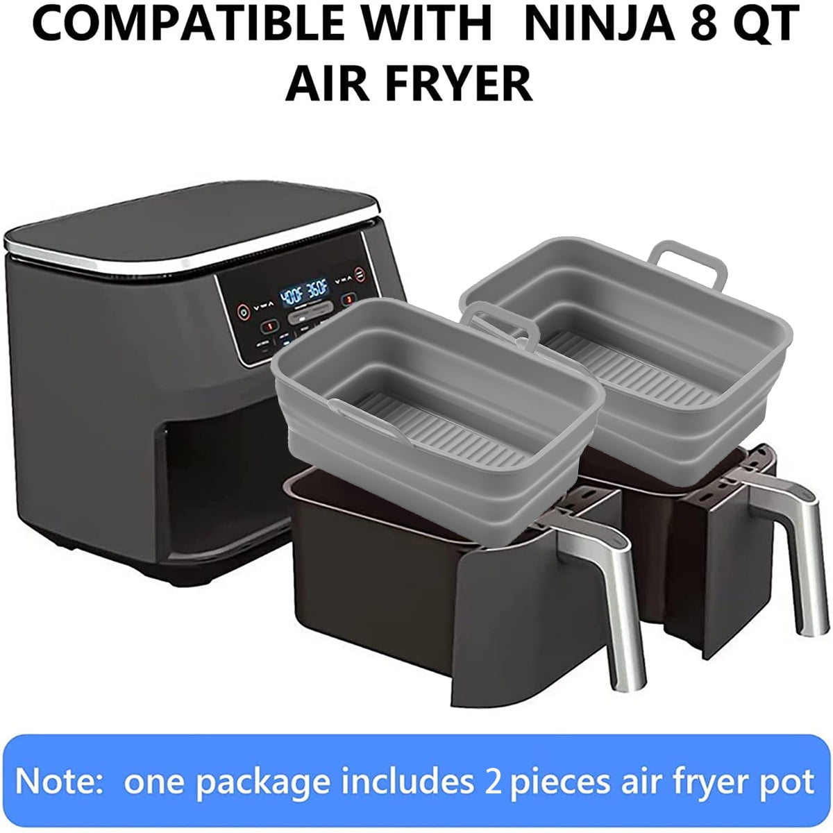 2 PCS Air Fryer Silicone Liners Rectangular for Ninja Foodi Dual Zone DZ090  6QT DZ100 DZ201 8QT Air Fryer, Food Grade Reusable Air Fryer Silicone Pots