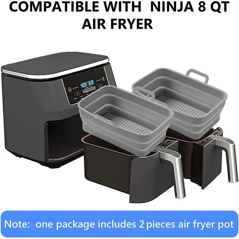 2 Pack Air Fryer Liners Silicone Pot for Ninja Foodi Dual DZ201 8QT / DZ090  6QT Air Fryer Accessories Reusable Air Fryer Silicone Liners Rectangle Air