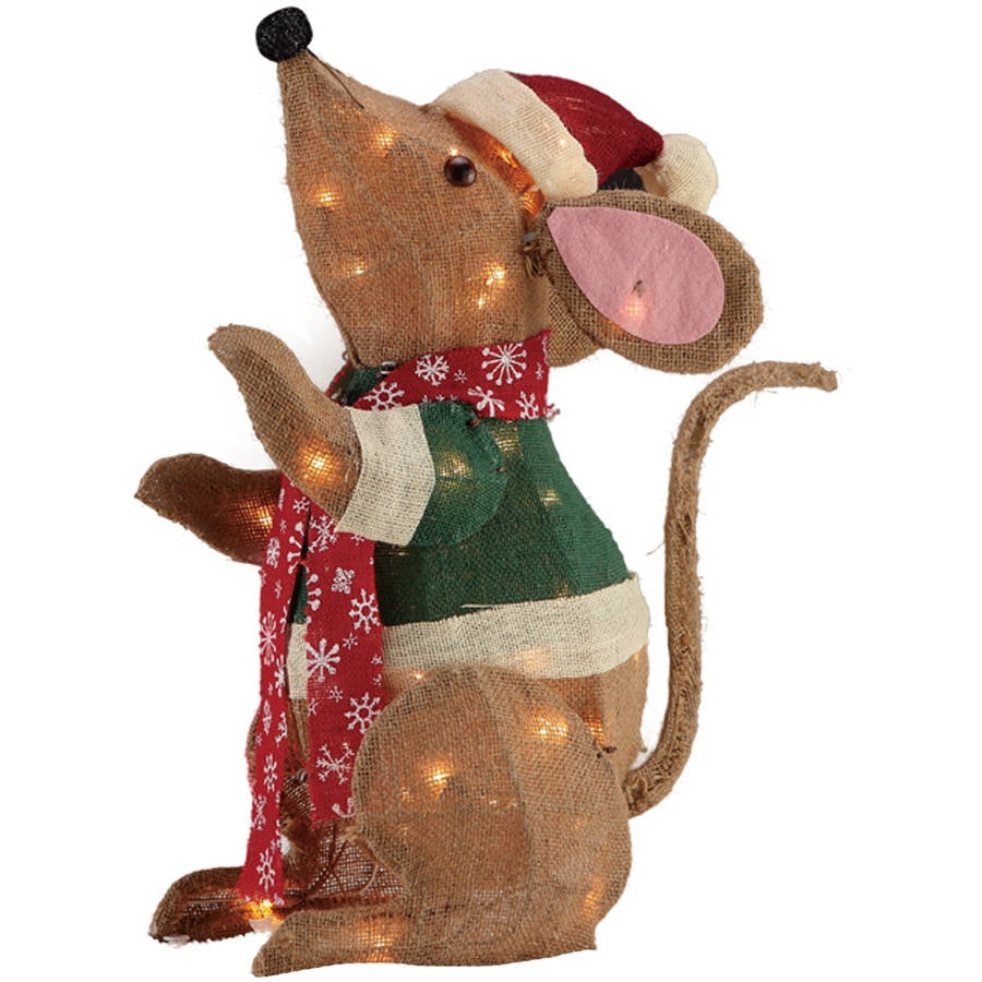 Holiday Time Christmas Decor 24IN BURLAP MOUSE WITH 50 CLEAR LIGHTS