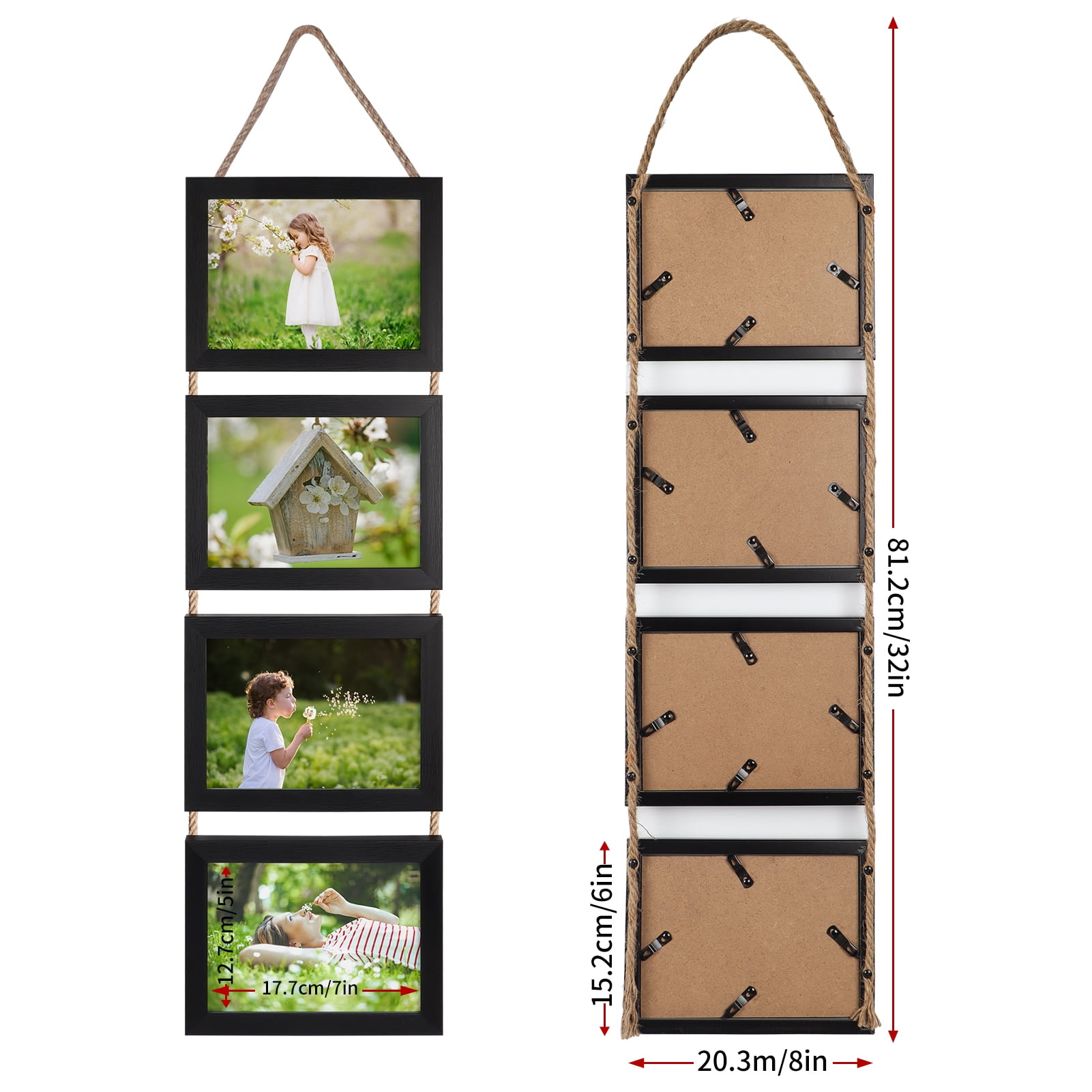 MEBRUDY 5x7 Hanging Collage Picture Frames Set of 2, Black 8 Opening Horizontal Frame for Wall Decor