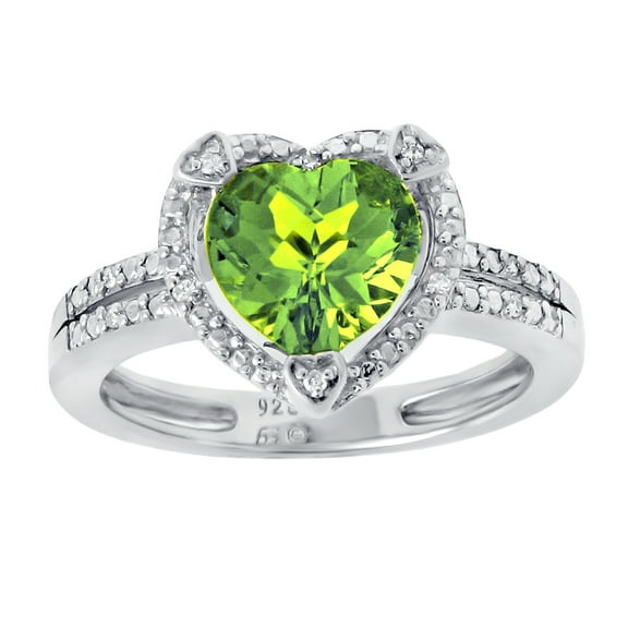 Lavari Jewelers Diamond and Peridot Heart Ring for Women - 925 Sterling Silver