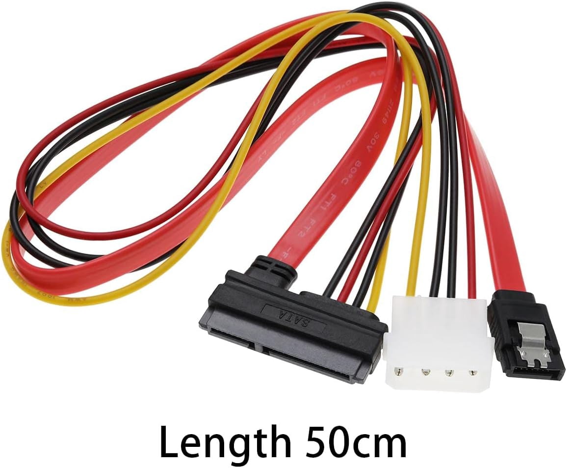 HRTGFD-2Pcs SATA Data Power 2-in-1 Cable 22Pin(7+15) SATA Male to Female Data and Power Combo Extension Cable Accessories for Hard Drive Motherboard PC Case Modding