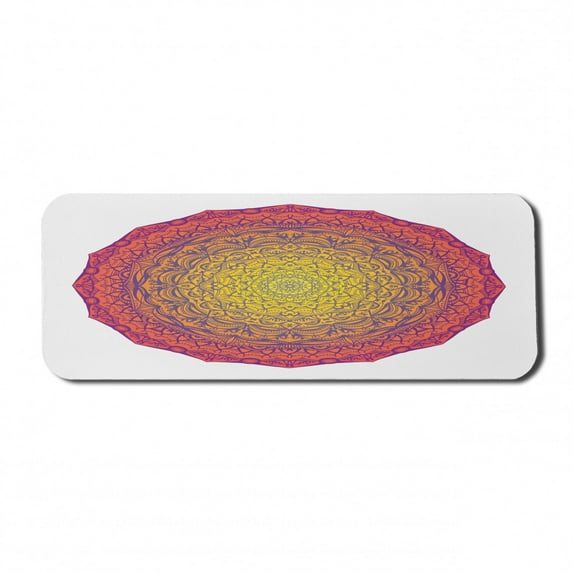 Mandala Computer Mouse Pad, Alchemy Eastern Cosmos and Medallion Doodle Abstract Folk, Rectangle Non-Slip Rubber Mousepad Large, 31" x 12" Gaming Size, Dark Coral Yellow, by Ambesonne