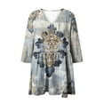 thumbnail image 4 of CYMMPU Summer Fashion Shirts 3/4 Sleeve Floral Printed Tunic Tops Spring Tops Loose Fit Blouses for Women Dressy Casual V Neck A-line Dressy Topss Multicolor S, 4 of 5