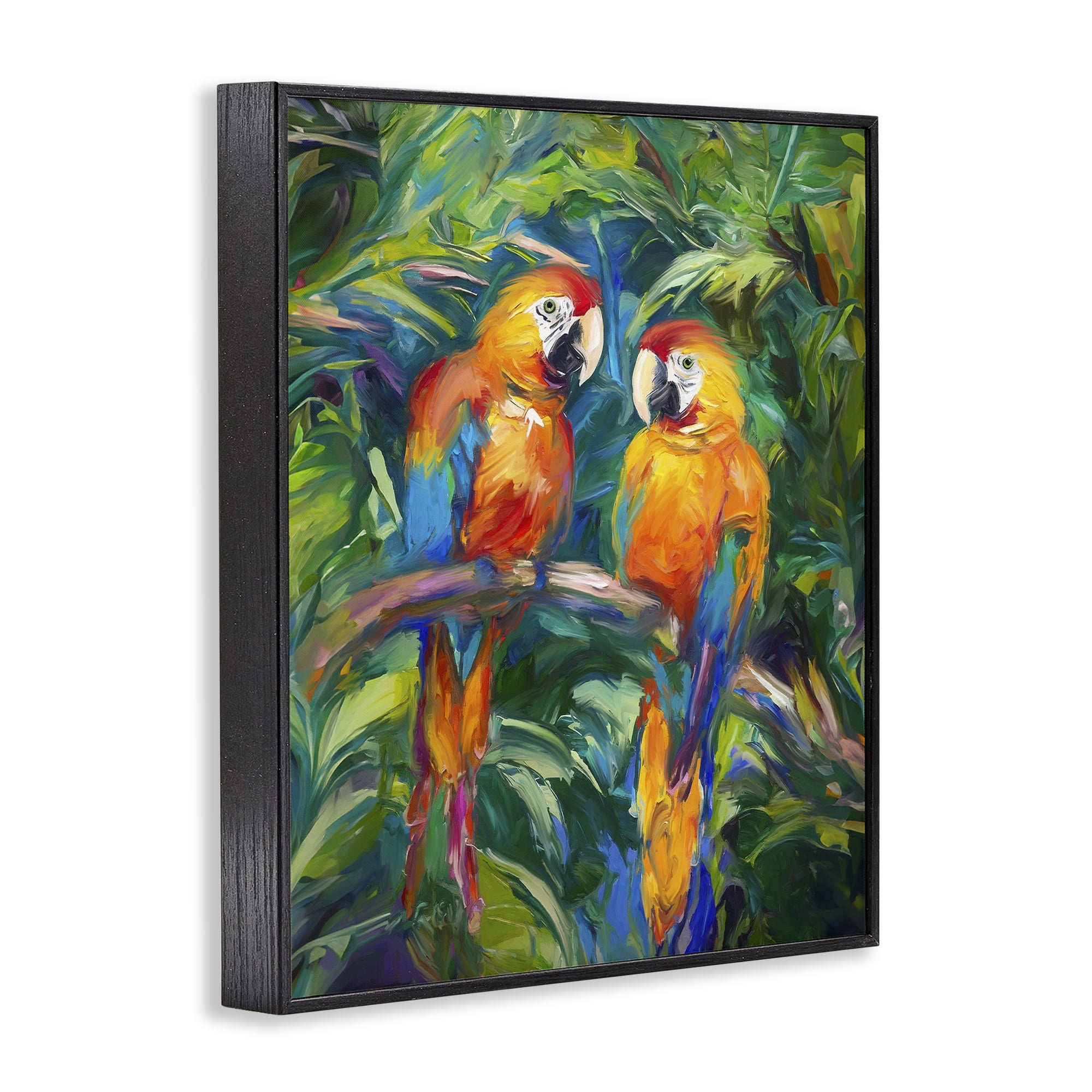 Stupell Industries Rainforest Parrot Branch Animals & Insects Painting Black Framed Art Print Wall Art, 24 x 30