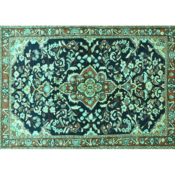 Ahgly Company Indoor Rectangle Medallion Turquoise Blue Traditional Area Rugs, 5' x 7'