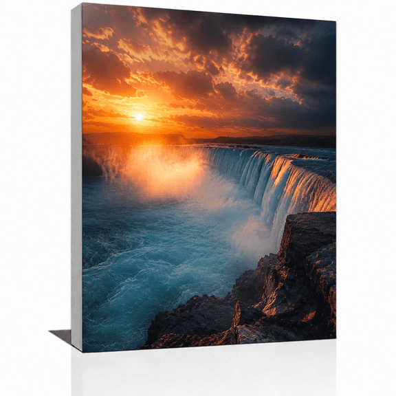 SYVVY 16 x 20 in Sunset Waterfall Unframed Canvas Wall Art, Dramatic Landscape Decor for Living Room or Bedroom