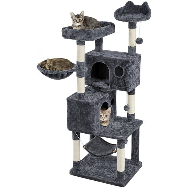 Yaheetech 64 5inch Multilevel Cat Tree Cat Tower With Hammock Scratching Posts Plush Cat House For Small Medium Cats Dark Gray Walmart Com Walmart Com
