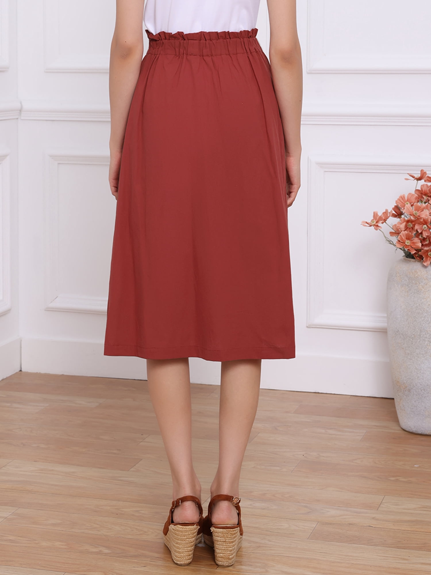 DARING DIVA Women's Cotton A-Line Elastic Waist Peasant Skirts with Pockets XS Dark Red