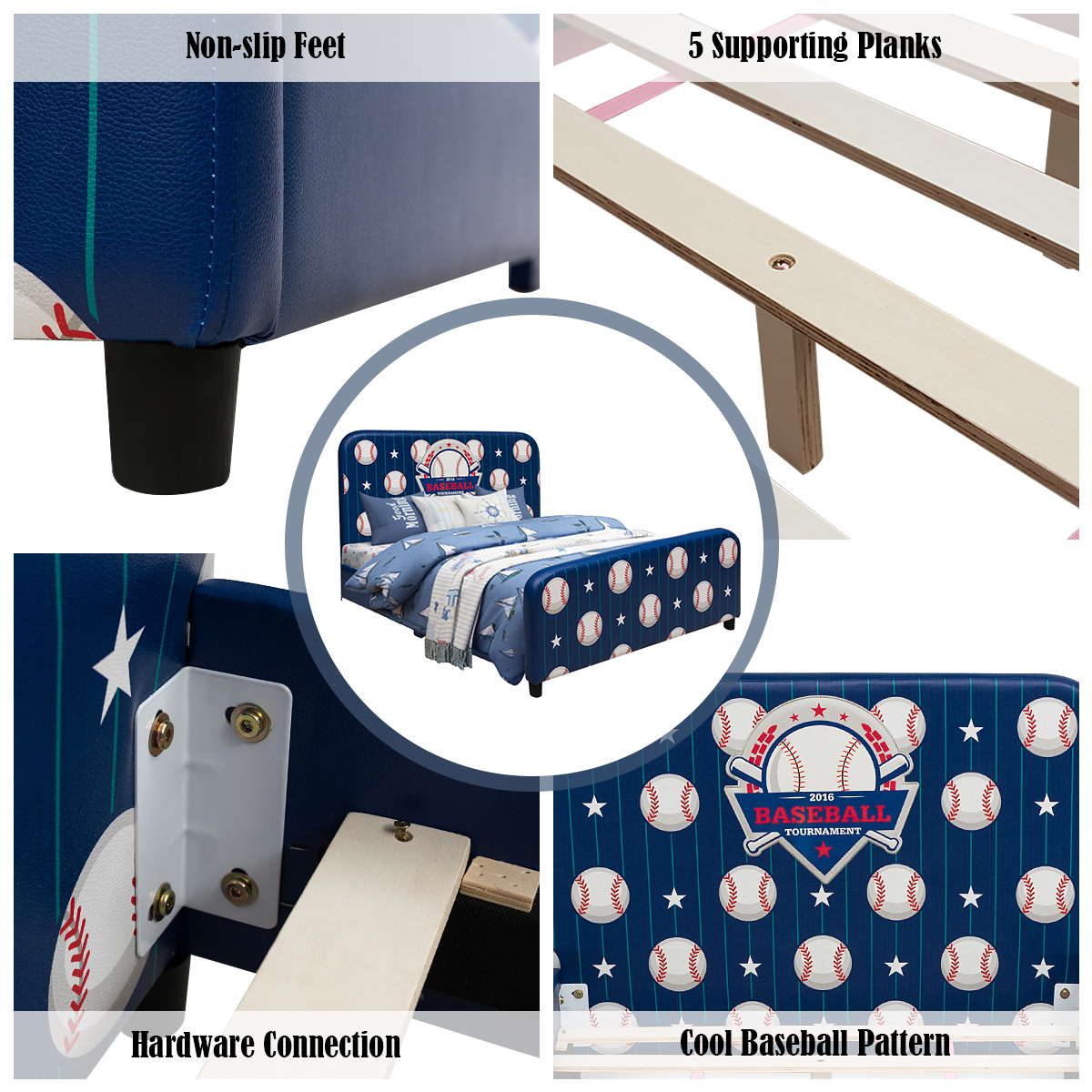 Costway Kids Children Upholstered Platform Toddler Bed Bedroom