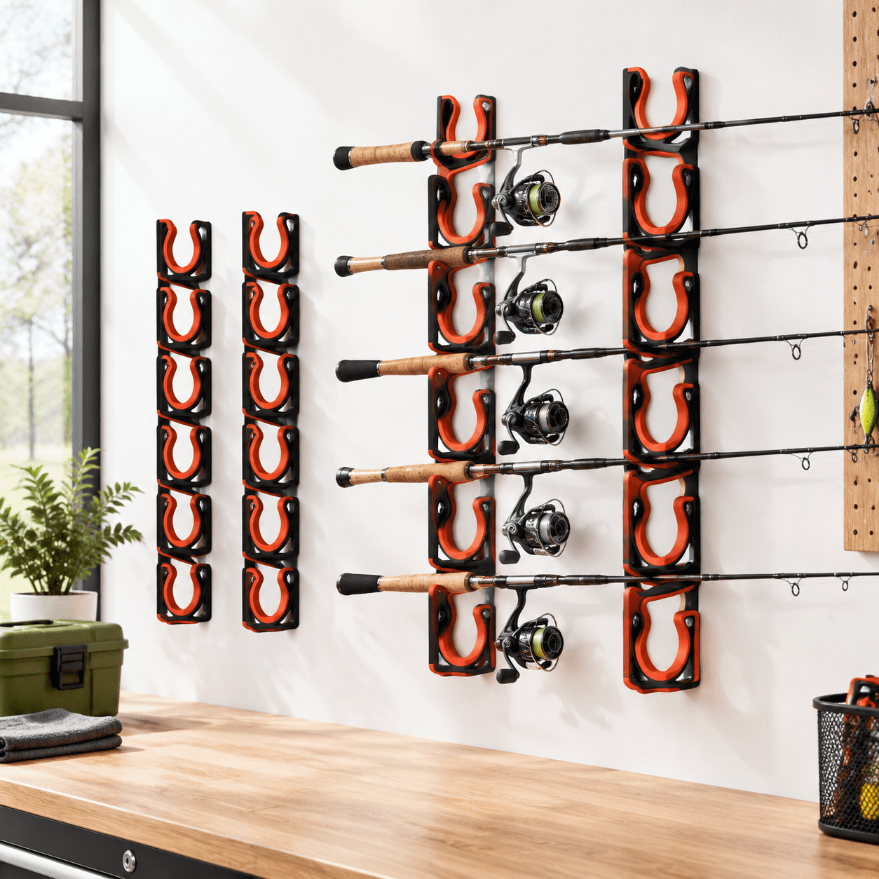 Black-4Pack Horizontal Mount Fishing Rod Rack Wall or Ceiling Storage Organizer