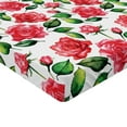 thumbnail image 2 of Ambesonne Rose Fitted Sheet, Watercolor Fresh Blossoms, Full Size, Red Green White, 2 of 3