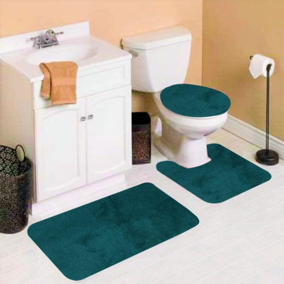 3PC HUNTER #4 Banded Design Bathroom Bath Mat Set Includes, 1 Contour Mat, 1 Lid Toilet Cover, 1 Bath Mat Ultra Absorbent with Anti-Slip Backings