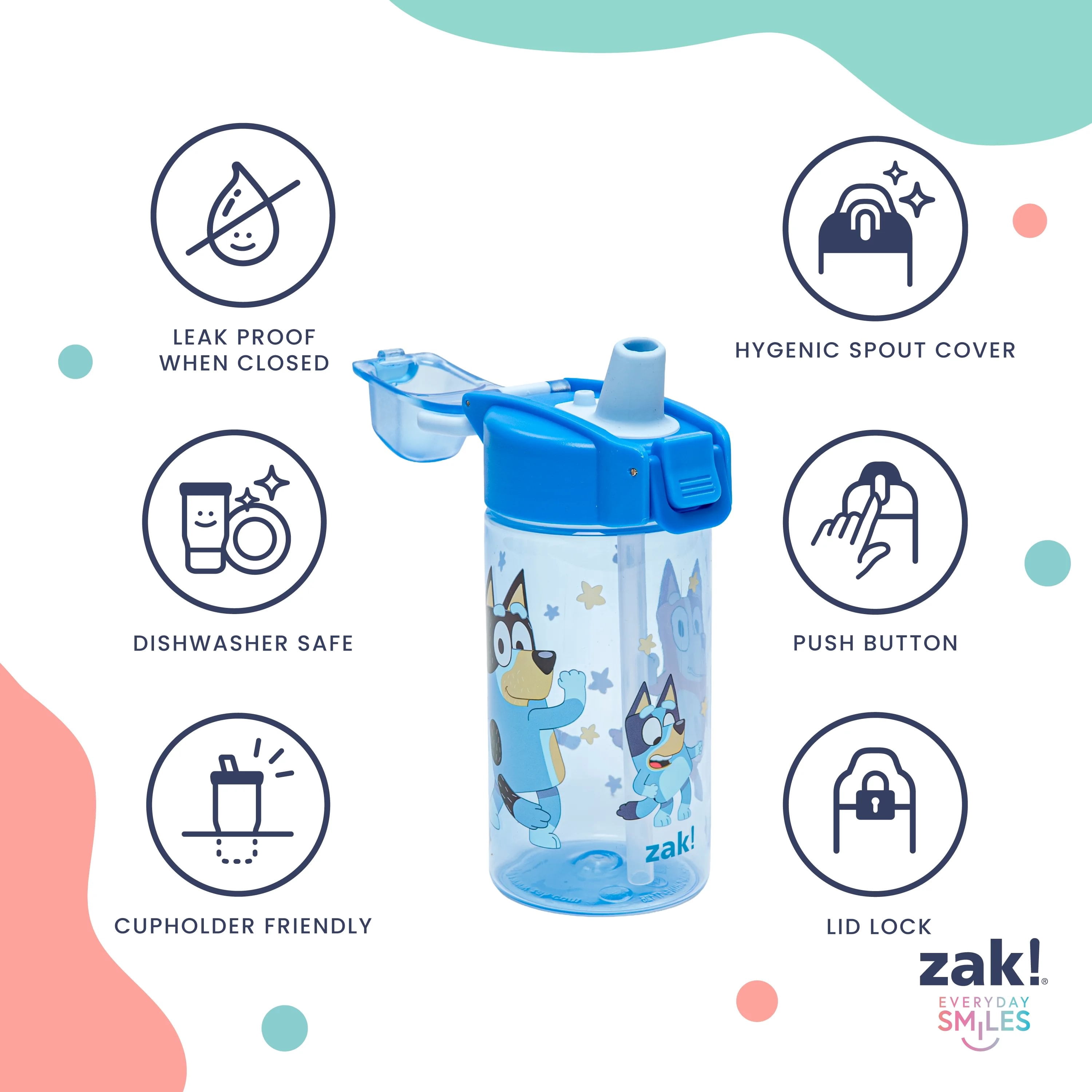 Zak Designs 16oz Bluey Jubilation Durable Plastic Water Bottle, 2pk.