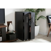 Baxton Studio Lindo Dark Brown Wood Bookcase with Two Pulled-out Doors Shelving Cabinet