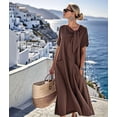 thumbnail image 4 of Robe Maxi Évasée Élégante à Manches Courtes avec Poche à Ruban pour Femmes, Coupe Ample Décontractée, Robe d'Été Marron TG, 4 of 7