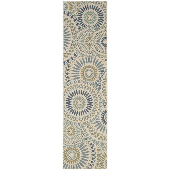 SAFAVIEH Veranda Petra Geometric Indoor/Outdoor Runner Rug, Cream/Green, 2'3" x 16'