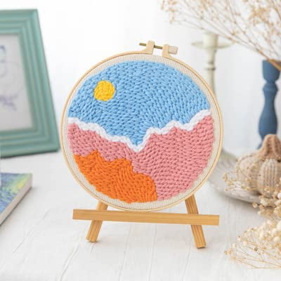 Punch Needle Embroidery Starter Kits for Kids and Adults Beginners with Punch Needle Tool,Threader, Stamped Fabric Embroidery,Hoop,Sunrise Yarn Rug Punch Needle