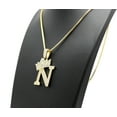 thumbnail image 3 of Stone Stud Allover Tilted Crown Initial N Pendant w/ 2mm 24" Box Chain Necklace, Gold-Tone, 3 of 4