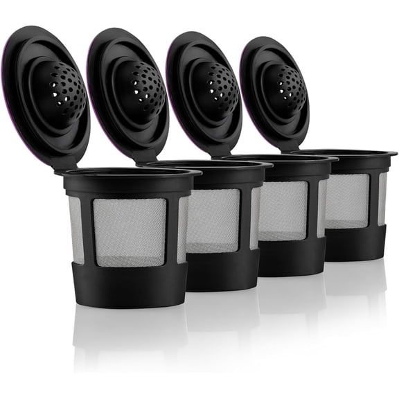 4 Black Reusable K Cups for Keurig Coffee Makers - BPA Free Refillable Kcups Coffee Filters for 1.0 and 2.0 Keurig Brewers