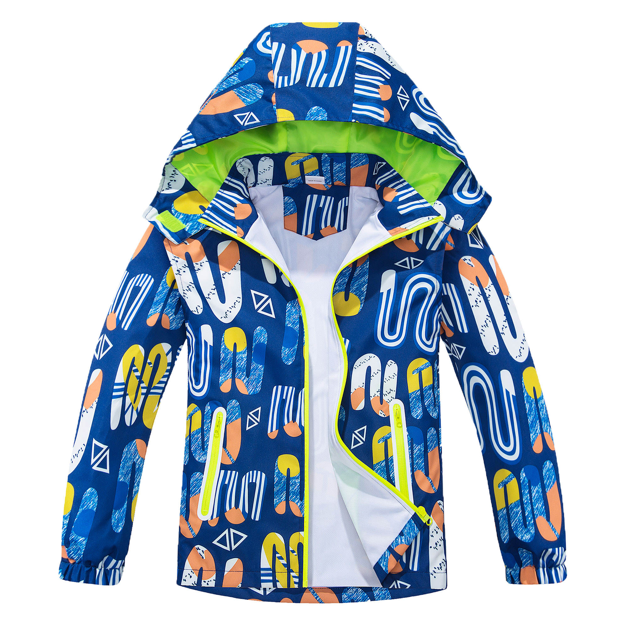 Hiheart Boys Hooded Rain Jacket Kids Dinosaur Waterproof Lined Raincoat