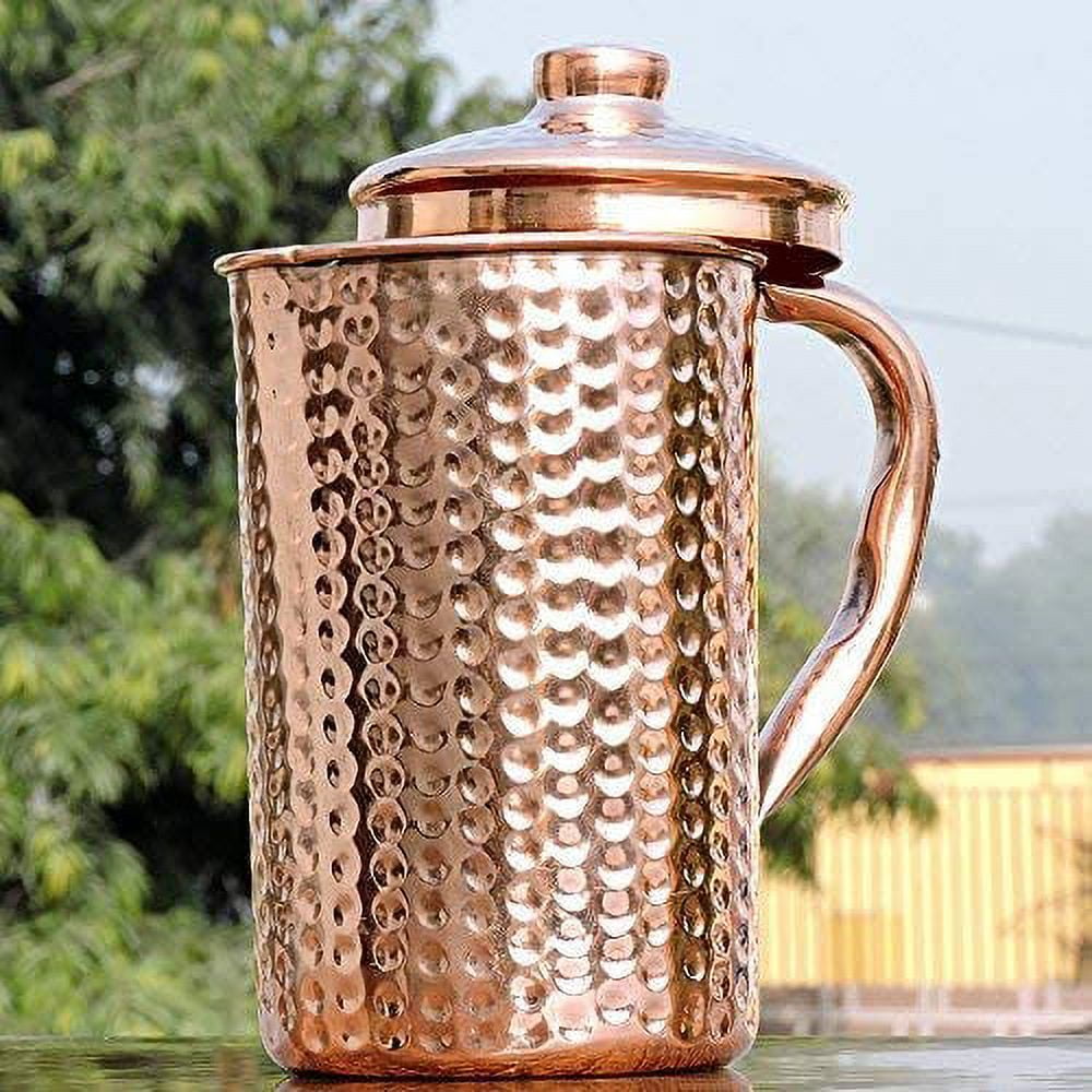 Hammered Pure Copper Water Jug, Copper Pitcher for Ayurveda Health Benefits - 50.7 US Fl Oz Capacity
