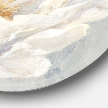 Designart 'White Serene Peony' Farmhouse Metal Circle Wall Art