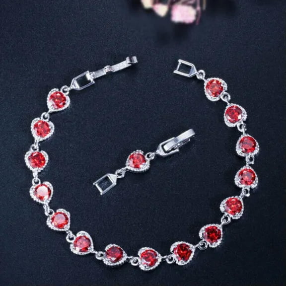 QQTDFG Fashion 925 Silver Crystal Heart Linked Charm Bracelet Womens Jewellery Gifts-Red