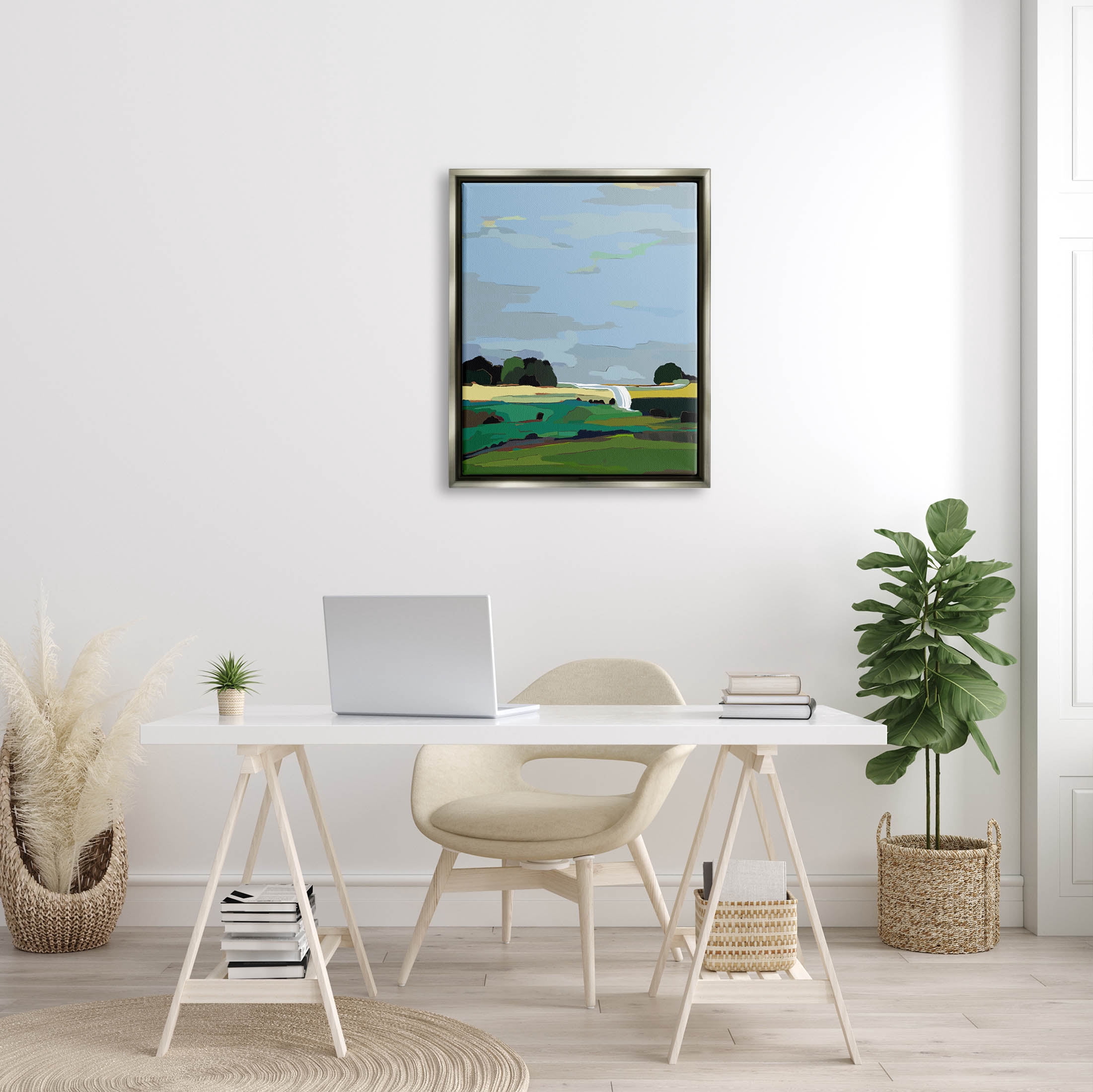Stupell Industries Flowing Stream Rural Landscape Graphic Art Luster Gray Floating Framed Canvas Print Wall Art, Design by Nikita Jariwala