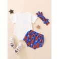 thumbnail image 3 of Wassery 4th of July Baby Boys Independence Day Clothes 3M 6M 12M 18M Summer Outfit Sets White Short Sleeve Crew Neck Romper + Popsicle Print Shorts + Headband 3Pcs Outfits, 3 of 9
