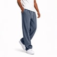 thumbnail image 5 of Men's Corduroy Wide Leg Sweatpants Baggy Elastic Waist Drawstring Pants Loose Fit Casual Streetwear Fall Winter Clothes Blue S, 5 of 5