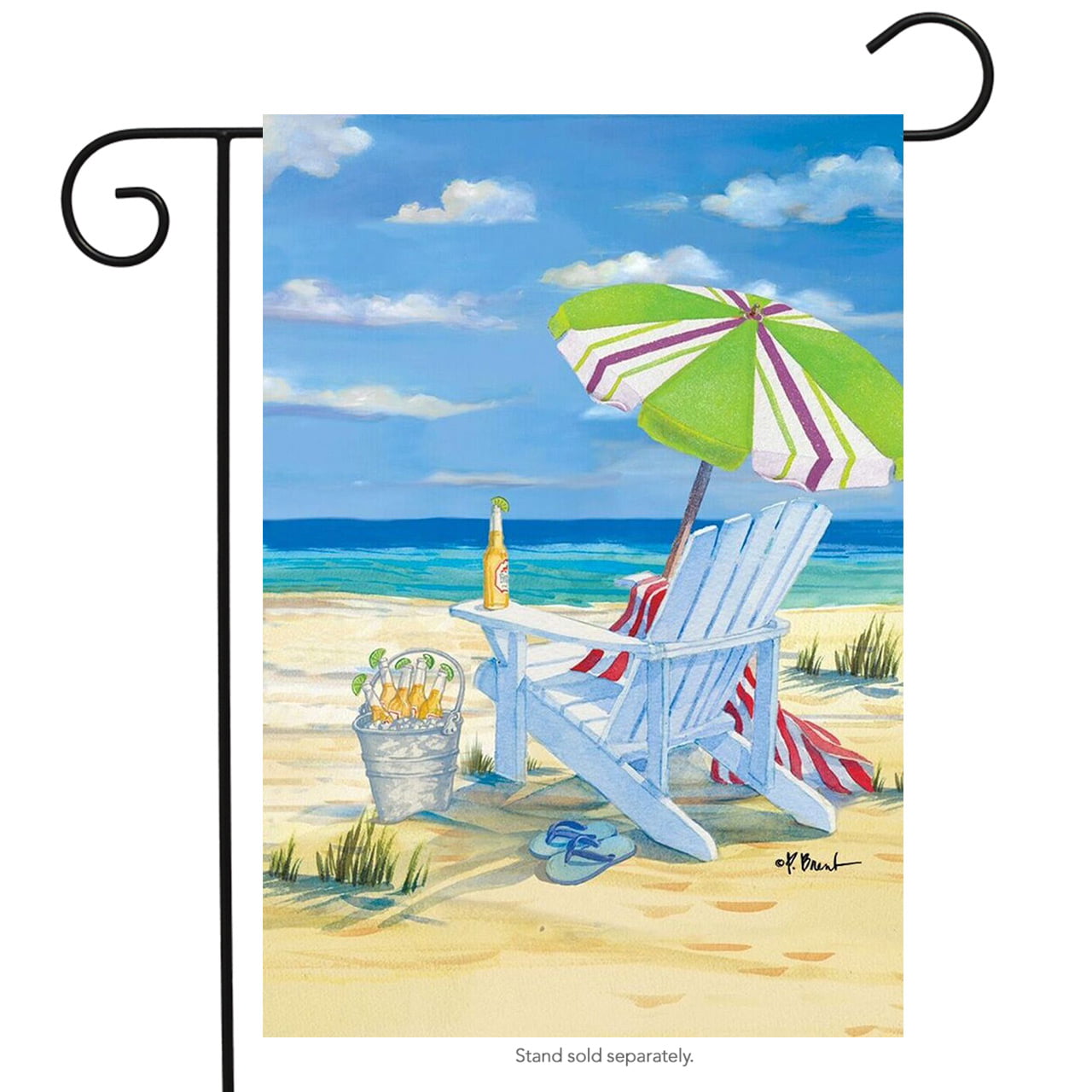 A Day at the Beach Summer Garden Flag Beach Chairs Umbrella 12.5" x 18"
