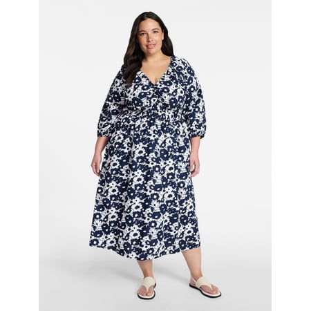 Terra & Sky Women's Plus Size Cinch Waist Midi Dress, Sizes 0X-4X