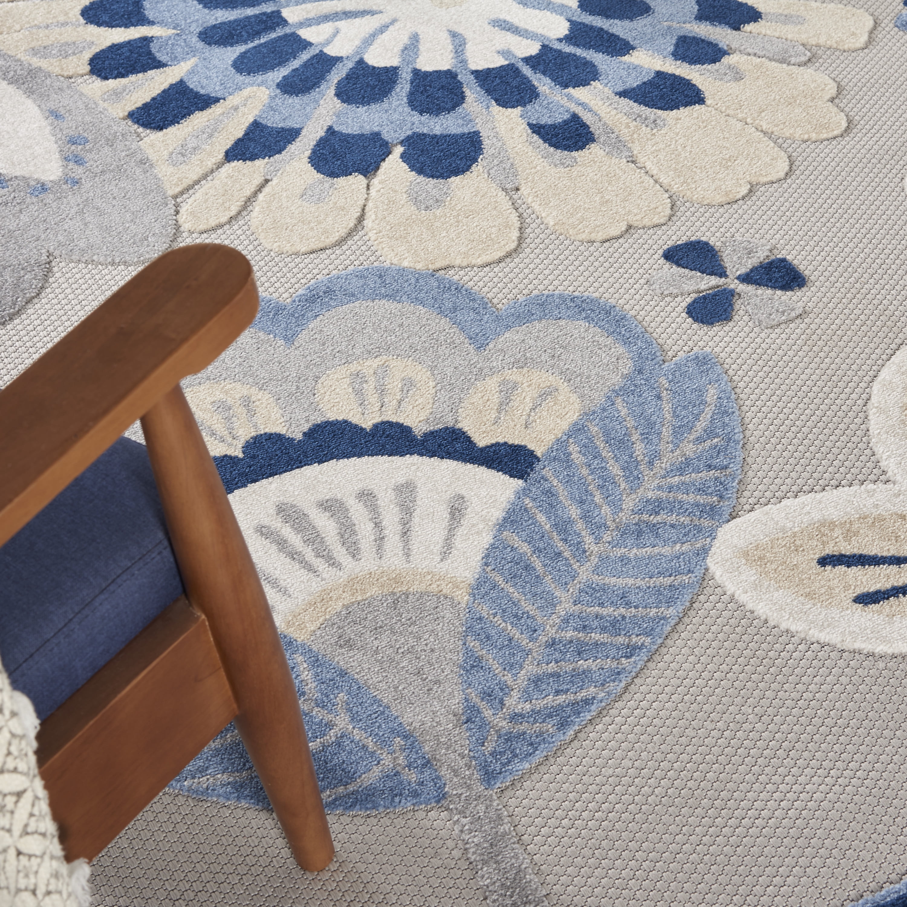 Nourison Aloha Indoor/Outdoor Floral Contemporary Blue/Grey 9' x 12' Area Rug, (9' x 12')