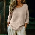 thumbnail image 2 of CYMMPU Women's Summer Casual 3/4 Sleeve Cotton Linen Loose Top, Lightweight Breathable Long Sleeve Summer Blouse Khaki M, 2 of 5