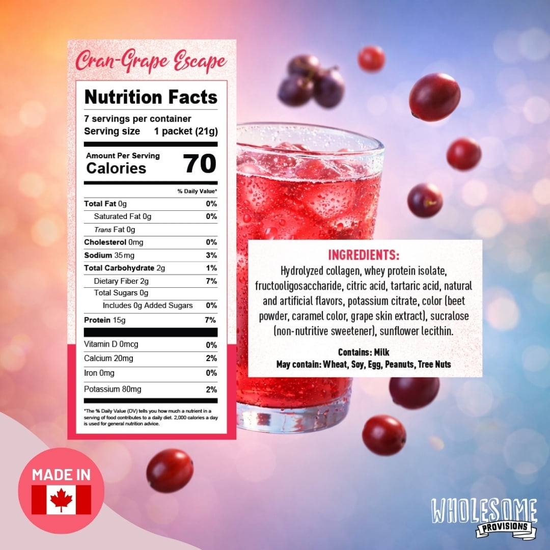 Protein Fruit Drink Mix, 15g Protein, Low Sugar, Collagen + Prebiotics, No Artificial Colors or Dyes, Refreshing by Wholesome Provisions(Pack of 3, Cranberry Grape)