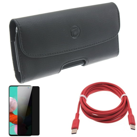 Case Belt Clip & Privacy Screen Protector & Red 6ft Long Cable for Samsung Galaxy S20 Fan Edition - Leather Holster   Tempered Glass Anti-Spy   USB-C to Type-C PD Fast Charger Combo