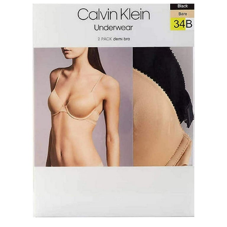 Calvin Klein Bra Women's Everyday Lightly Lined Demi Bra Adjustable Straps  - 2 Pack (36B, Black-Bare)