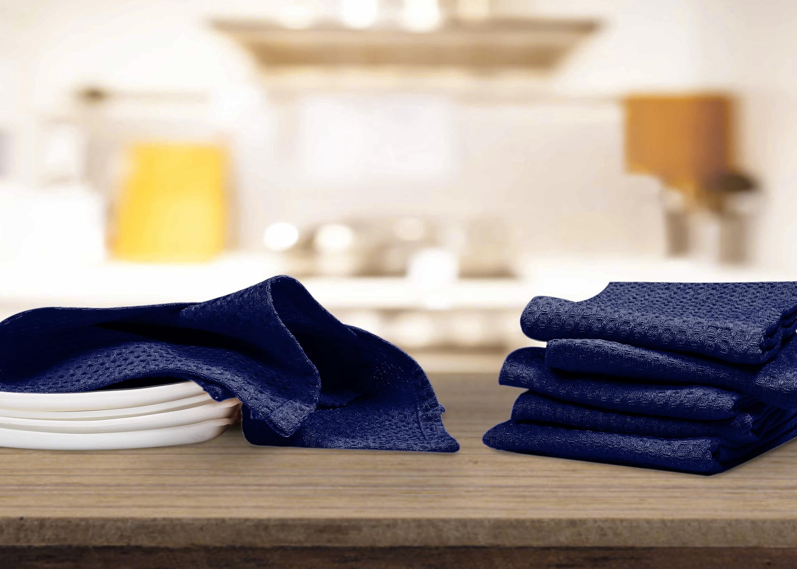 Softopia Cotton Waffle Weave Dish Towels 12 Pack, 16x26 Inches, Quick Dry Towels for Kitchen, Reusable, Absorbent Wash Cloths Set, Washable Fabric, Heavy Duty for Daily Use - Navy Blue