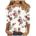 thumbnail image 2 of Levmjia 3/4 Length Sleeve Womens Tops Fall Women's Fashion Printed Round Neck 3/4 Sleeve T-shirt Loose Tops Long Sleeve Round Neck Tops/Shirt, 2 of 5