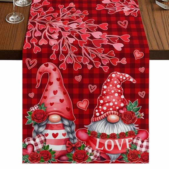 Table Runners 48 Inches Long Dress Scarves, Valentine's Day Farmhouse Kitchen Table Runner, Short Coffee Tablerunners, Gnomes Romantic Roses Red Plaid 13x48 Inch