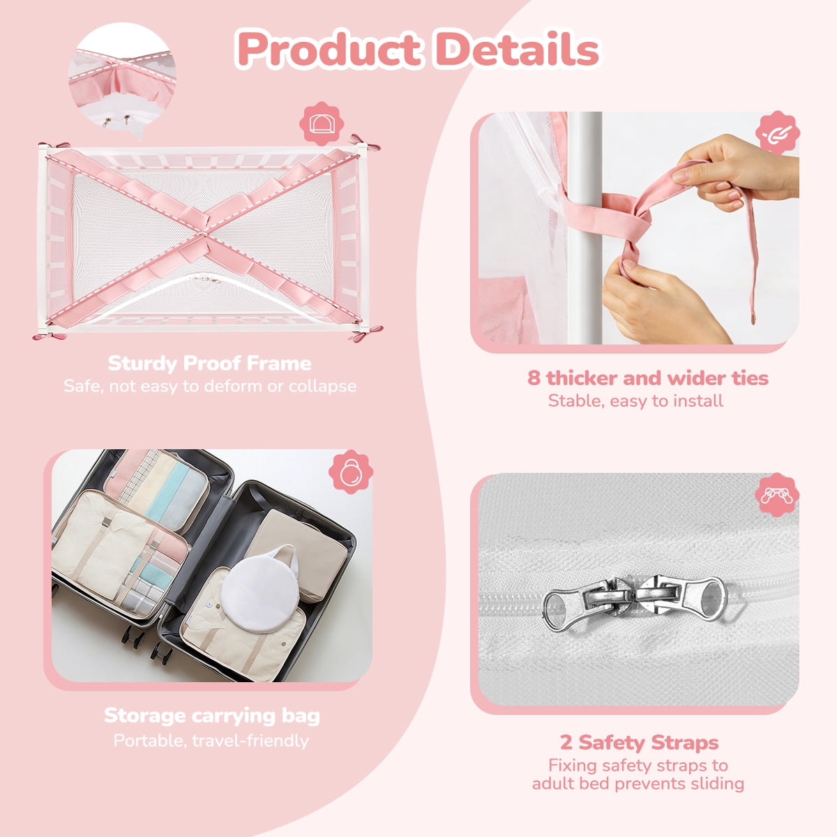 Crib Tent for Baby, Caveen Baby Crib Cover, Pop up Crib Canopy with Auto-Lock Zipper, Large Opening and Space, Portable