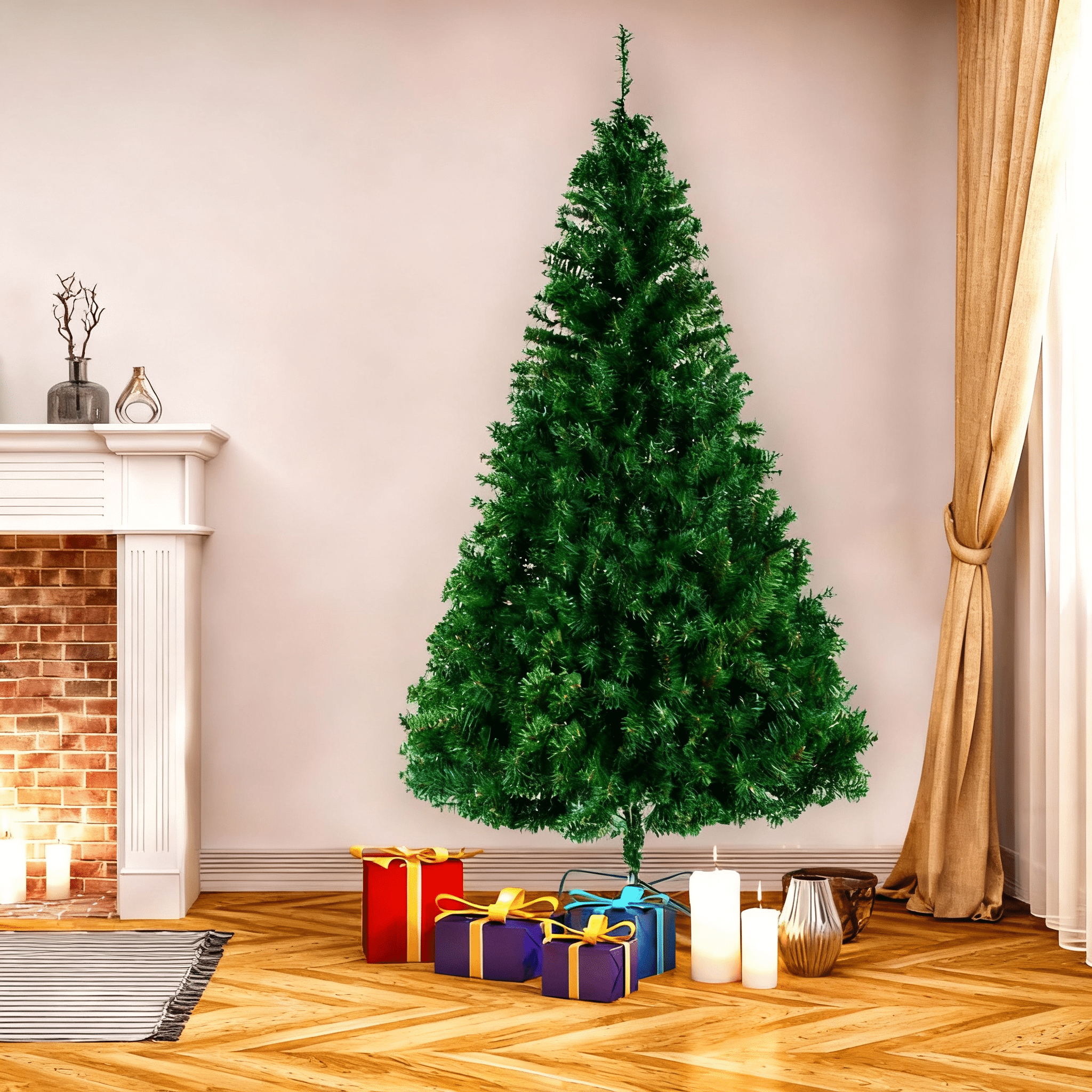 8FT Artificial Christmas Tree (Light Green) - Superior PVC, Durable, Holiday Centerpiece for Home/Living Room/Large Spaces
