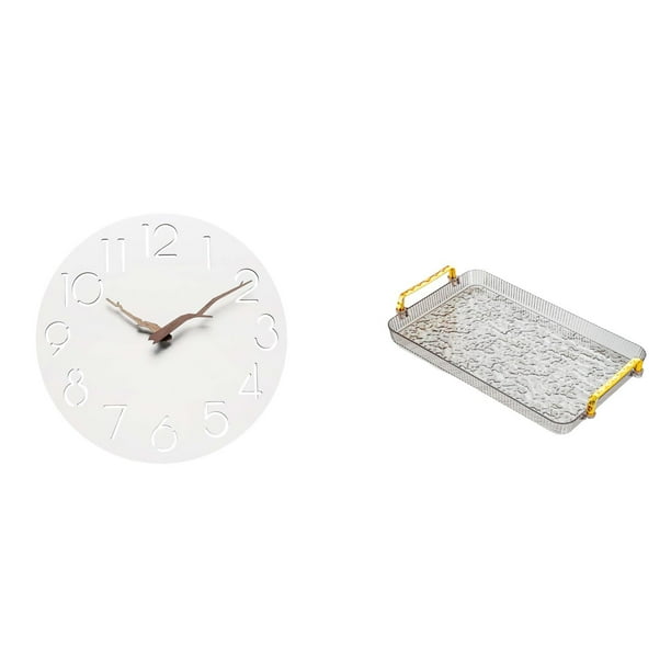 Reloj de pared,Reloj de pared decorativo para baño o dormitorio,Bandeja para servir,Bandeja rectangular para servir en la cocina con asa,Bandeja de almacenamiento Plato para servir Tocador de