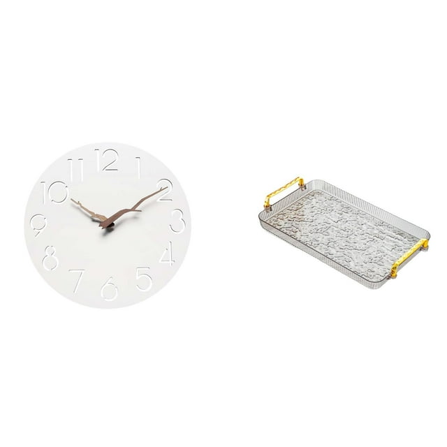 Reloj de pared decorativo moderno minimalista para baño o dormitorio. Bandeja de servir y almacenamiento rectangular de tablero de fibra de densidad m