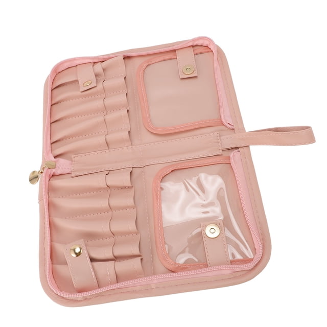 Bolsa De Soporte Para Brochas De Maquillaje De Pie, Estuche Plegable Para Brochas Cosméticas De Viaje De Cuero PU Con 20 Bolsillos Para Viajes