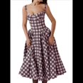 thumbnail image 1 of Vestido Elegante con Corsé para Mujer, Vestido Midi con Tirantes, Escote Bajo, Plisado y Fluido, Vestido de Fiesta con Bustier. Cuadros Rojos Rosas M, 1 of 6