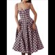 thumbnail image 1 of Vestido Elegante con Corsé para Mujer, Vestido Midi con Tirantes, Escote Bajo, Plisado y Fluido, Vestido de Fiesta con Bustier. Cuadros Rojos Rosas M, 1 of 6